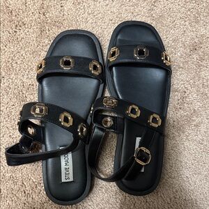 Steve Madden Black Sandals with Gold Buckles